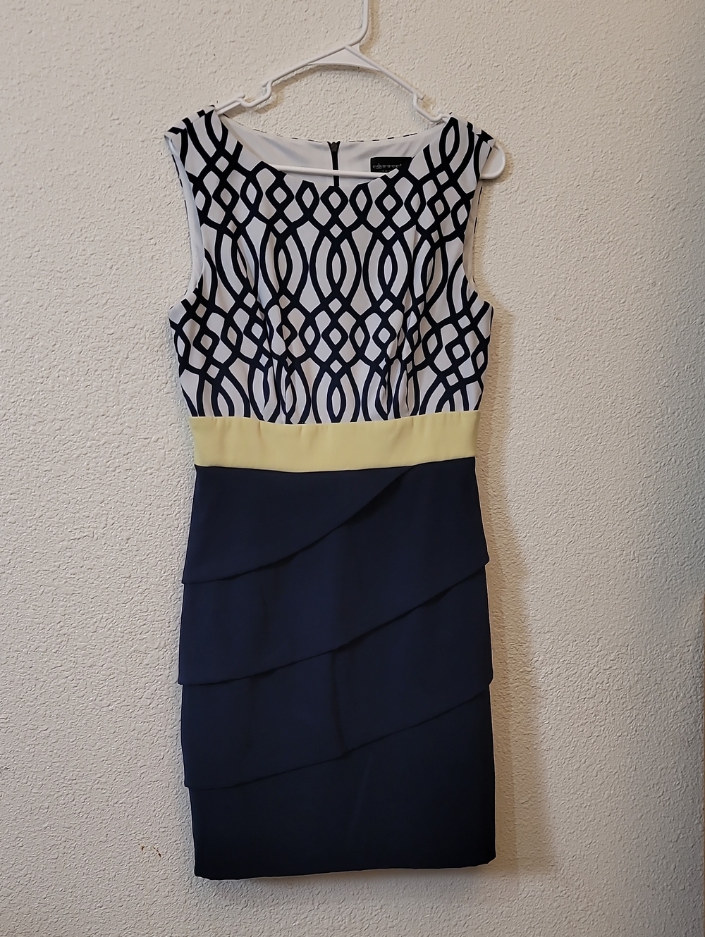 connected apparel Navy and Yellow Patterned Sheath Dress